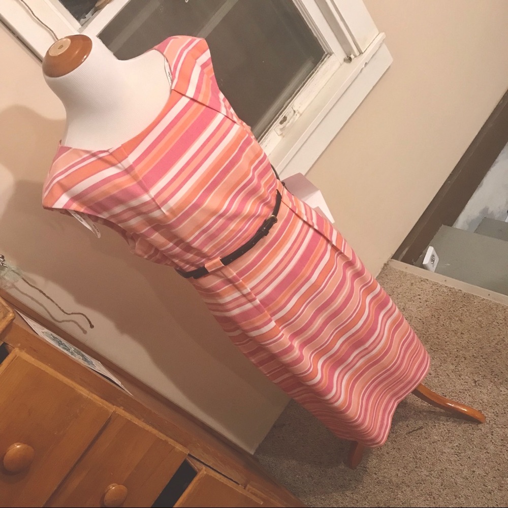 Calvin Klein Pink and Orange Striped Midi Dress